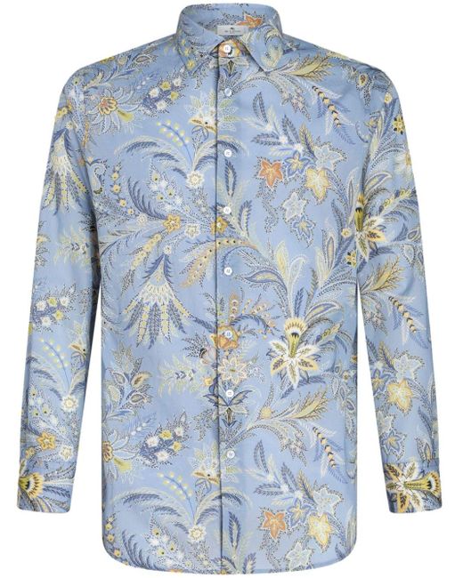 Etro Katoenen Overhemd Met Paisley-print in het Blue voor heren