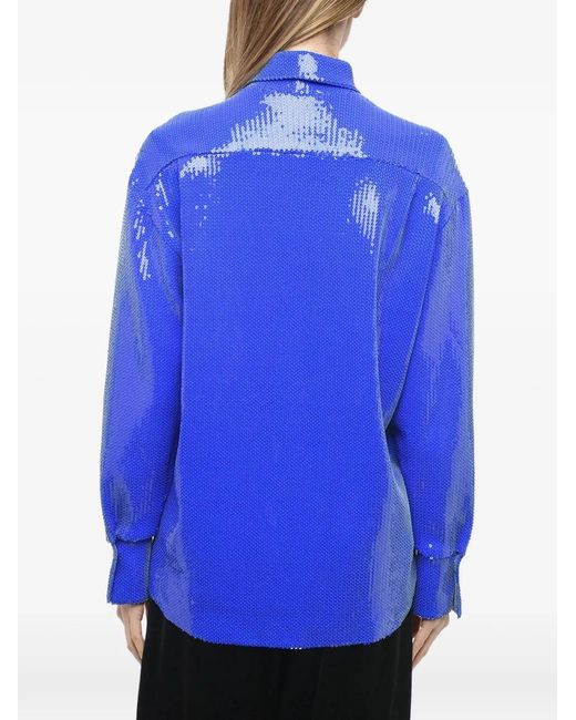David Koma Blue Sequin-Embellishd Shirt
