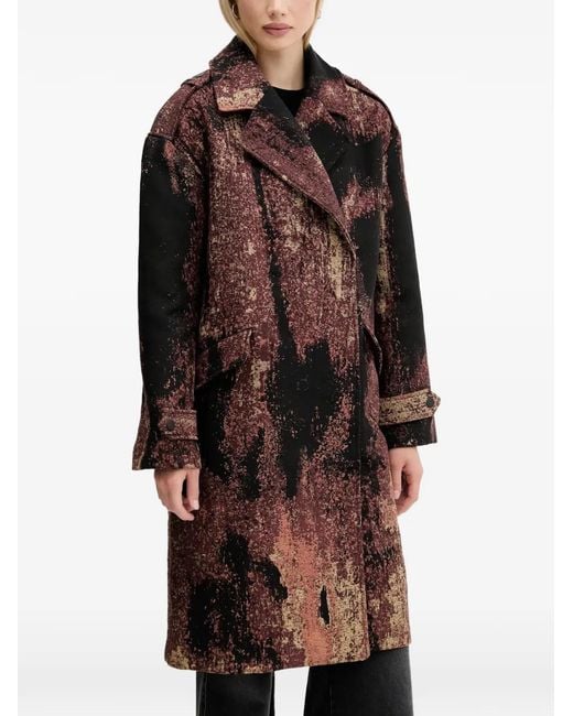 Desigual Black Abstract-Pattern Double-Breasted Coat