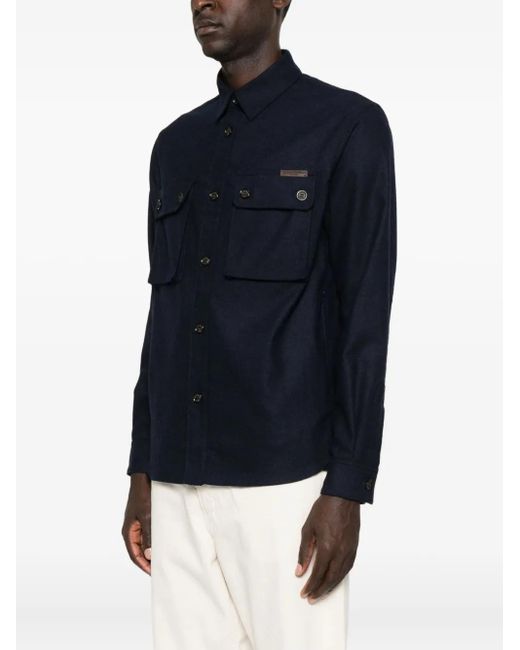 Paolo Pecora Blue Double-Pocket Button-Down Shirt for men