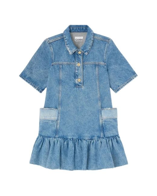 Ganni Blue Dresses Recycled Cotton