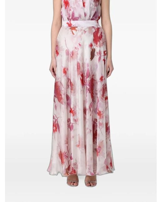 Hanita Pink Floral-Print Chiffon Skirt