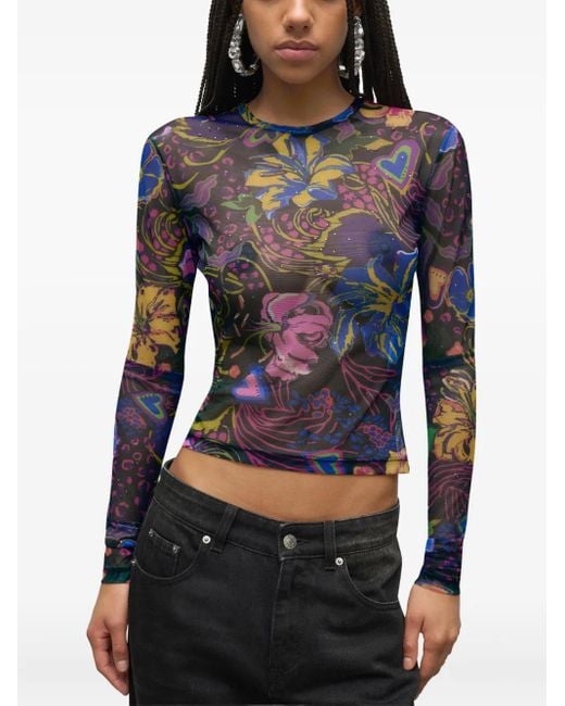 Area Blue Hotfix Printed Tulle Top