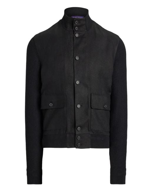 Ralph Lauren Black Knitted-Panel Button-Front Jacket for men