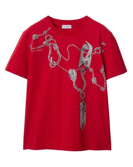 Burberry Red Knight Hardware Cotton T-Shirt