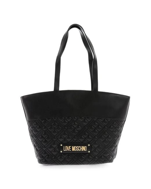 Moschino Black Quilted Embossed-Logo Tote Bag