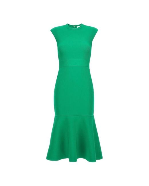 Hervé Léger Green Fluted Stretch-Knit Dress