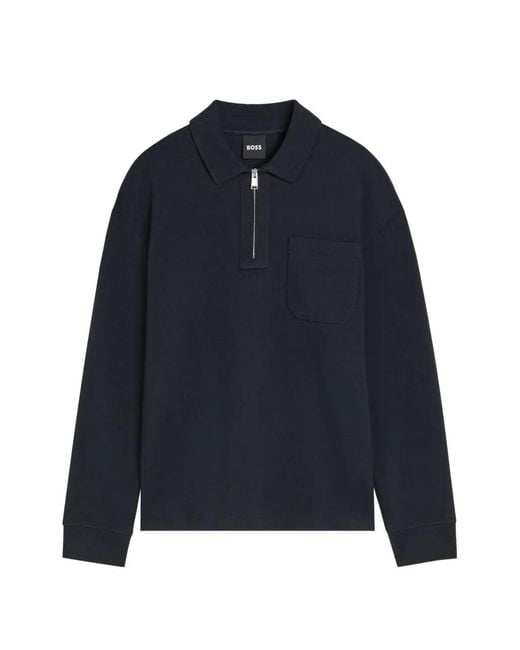 Boss Blue Half-Zip Polo Shirt for men