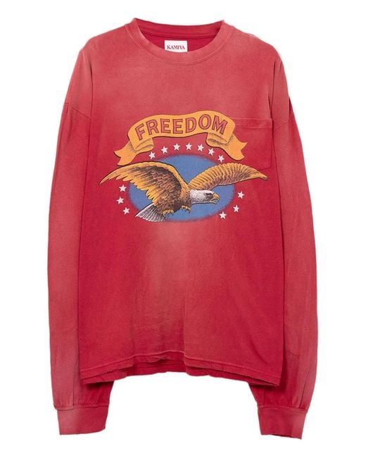 KAMIYA Red Freedom Distressed Long-Sleeve T-Shirt for men