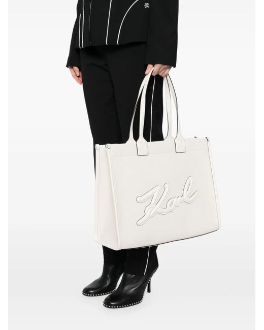 Karl Lagerfeld White Large Skuare Tote Bag