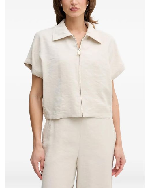 Joseph Ribkoff White Zip-Up Short-Sleeve Top