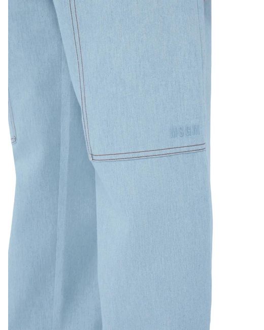 MSGM Blue Jean À Logo Brodé