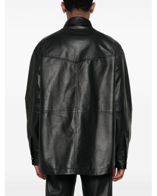 Veste en cuir à plaque logo Versace pour homme en coloris Black