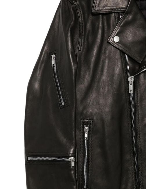 Rick Owens Black Belted Zip-Fastening Leather Jacket for men