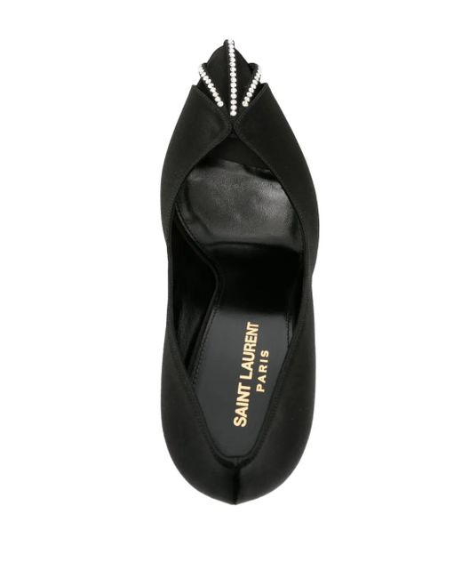 Saint Laurent Black Crystal-Embellished Peep Toe Pumps
