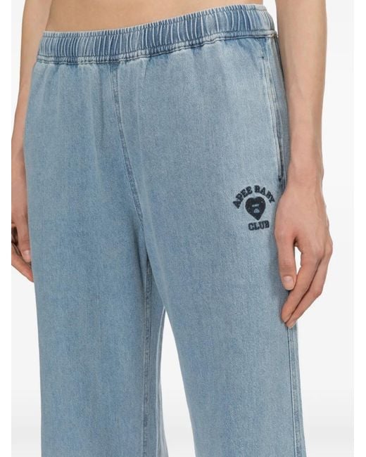 AAPE BY A BATHING AP Blue Heart Logo Embroidered Jeans