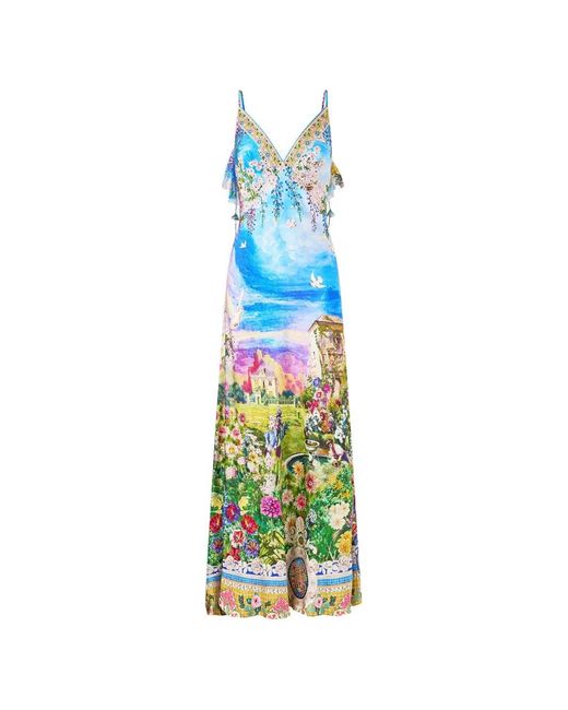 Camilla White V-Neck Bias-Cut Slip Dress With Back Frill
