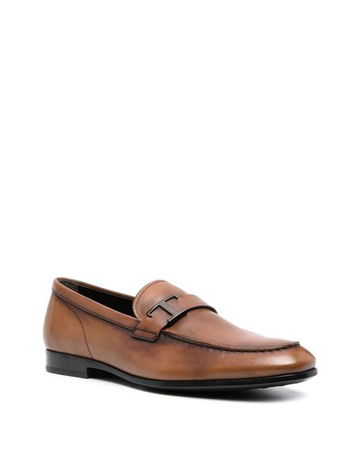Tod's Brown Logo-Plaque Leather Loafers for men