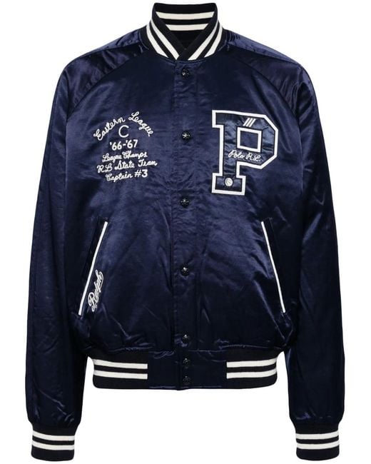 Polo Ralph Lauren Blue Logo-Appliqué Satin Bomber Jacket for men