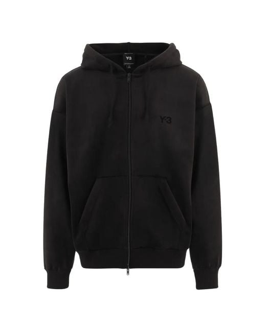 Y-3 Black Logo-Print Zip-Up Hoodie for men