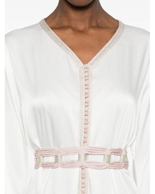 Reem Al Dhaheri White Floral Embroidered Maxi Kaftan