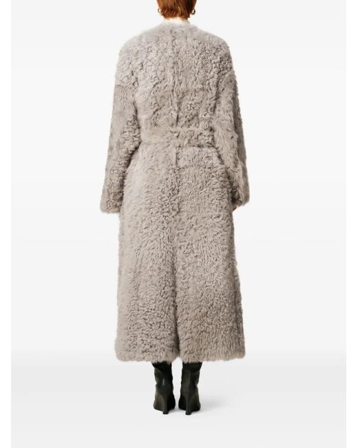 AMI White Shearling Belted Coat