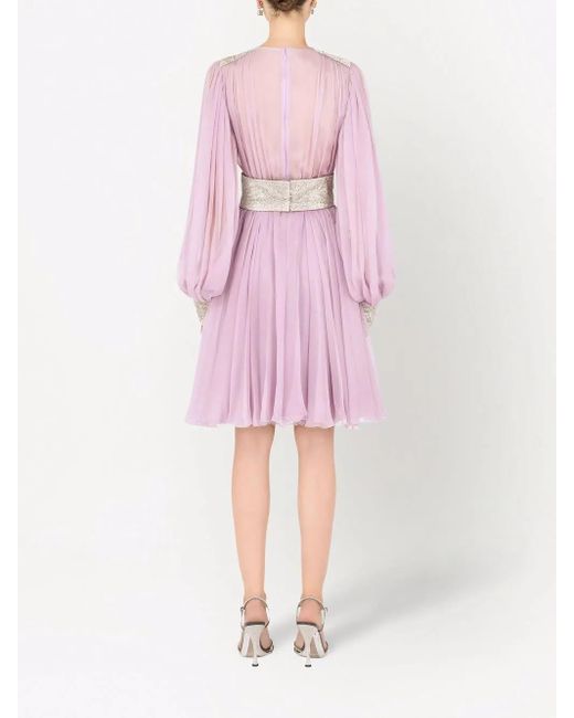Dolce & Gabbana Pink V-Neck Chiffon Minidress