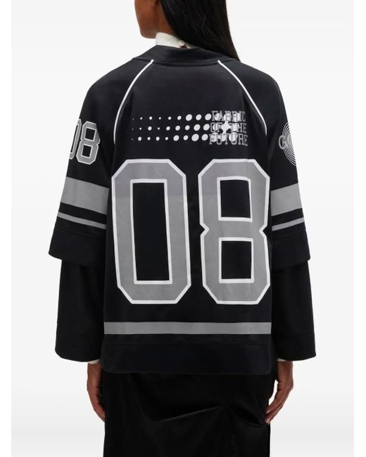 Ganni Blue Crocheted-Flower Jersey Top