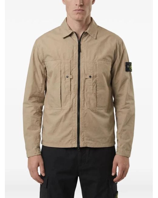 Stone Island Natural Logo-Patch Zip-Up Jacket for men