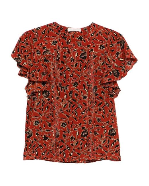 Ulla Johnson Red Adoni Floral Ruffled Top