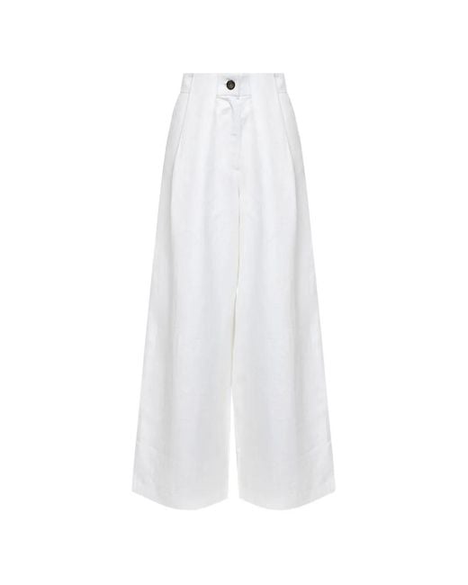 BATAKOVIC Belgrade White Pleated Wide-Leg Trousers