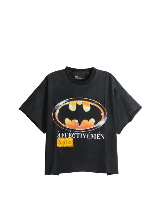 SAITOS Black Batman Graphic-Print Patch-Detail T-Shirt for men