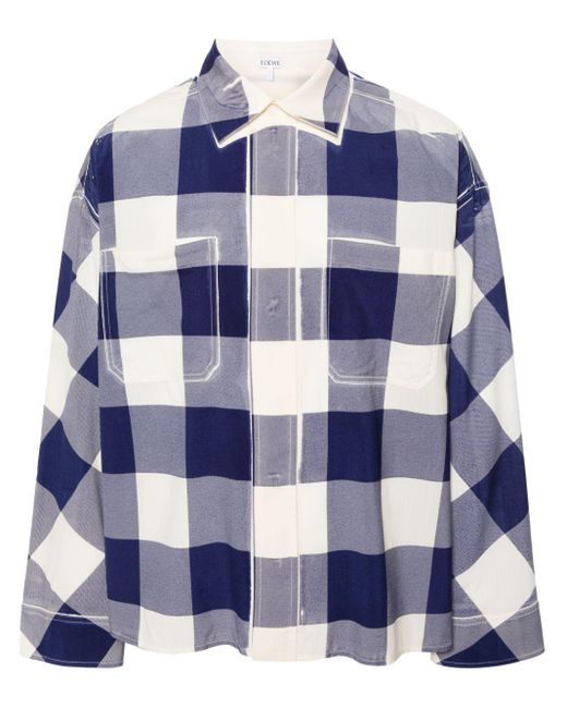メンズ Loewe Check-pattern Wool Shirt Blue