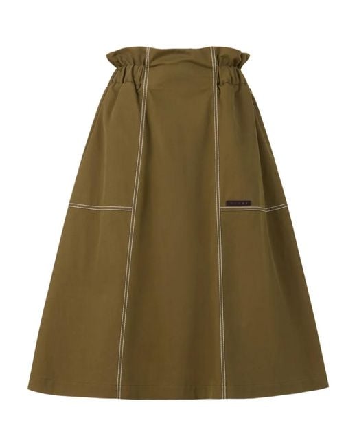 Marni Green Gabardine Midi Skirt With Paperbag Waist