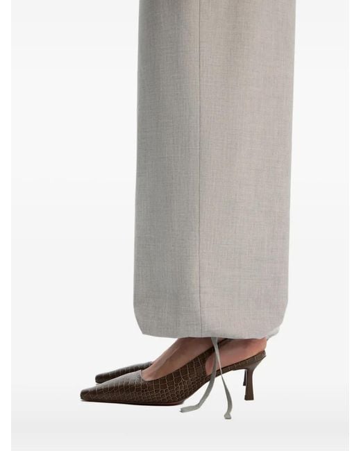 12 STOREEZ Gray Drawstring-Hem Wide-Leg Trousers