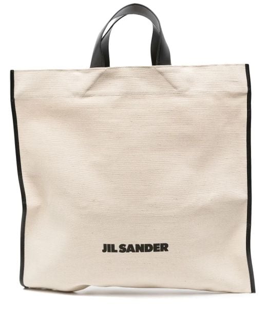 Jil Sander Natural Logo-Print Tote Bag