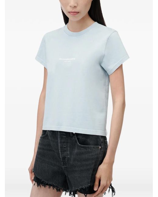 Alexander Wang Blue Logo-Print Shrunken Short-Sleeve T-Shirt