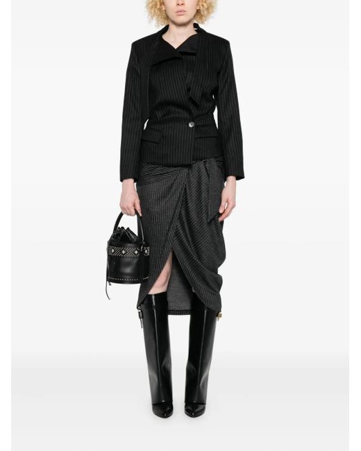 Isabel Marant Black Pinstripe Belted Wrap Skirt