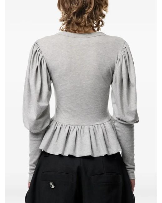 VAQUERA Gray Romantic Crest-Print Peplum T-Shirt