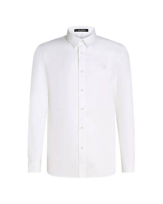 Karl Lagerfeld White Embroidered-Logo Long-Sleeve Shirt for men
