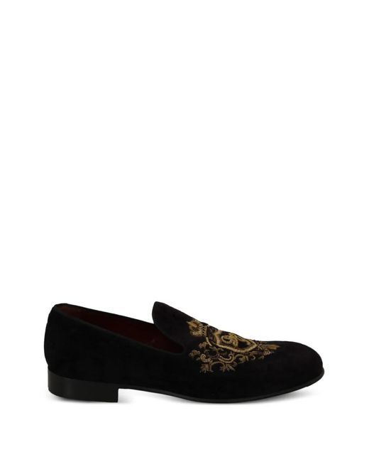 Dolce & Gabbana Black Embroidered Velvet Loafers for men