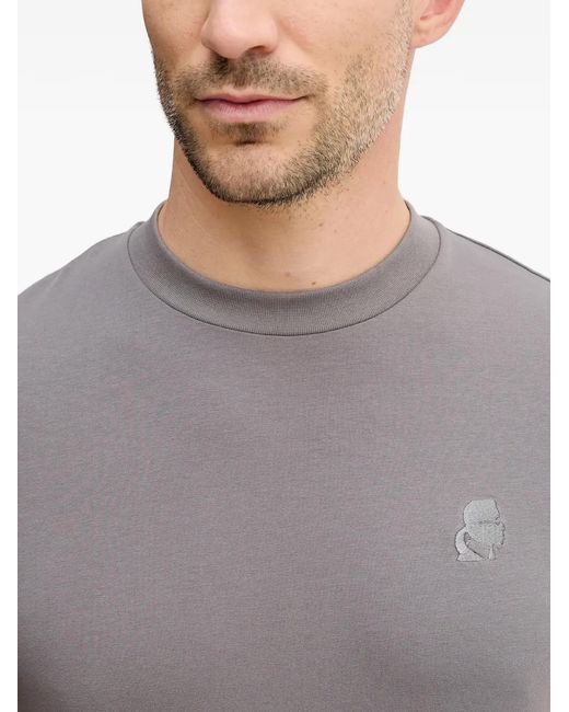 Karl Lagerfeld Gray Logo-Embroidered T-Shirt for men