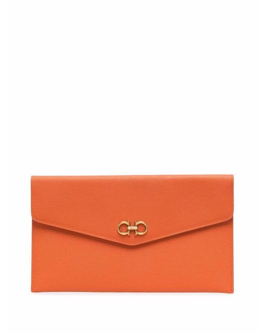 Ferragamo Orange Gancini Envelope Clutch