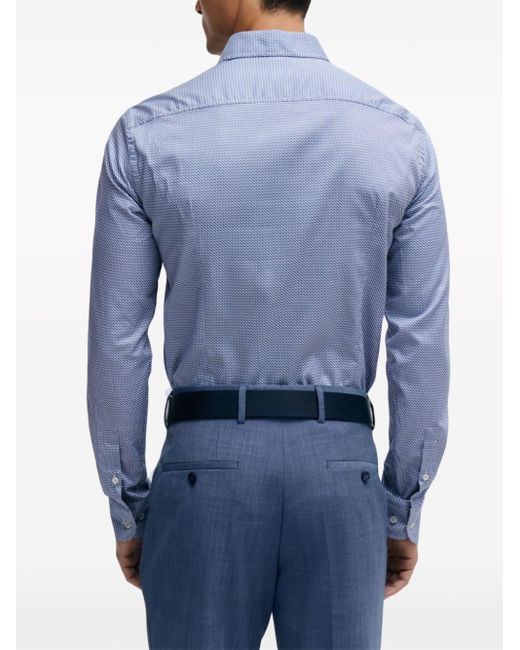 Boss Blue Geometric-print Cotton-blend Shirt for men
