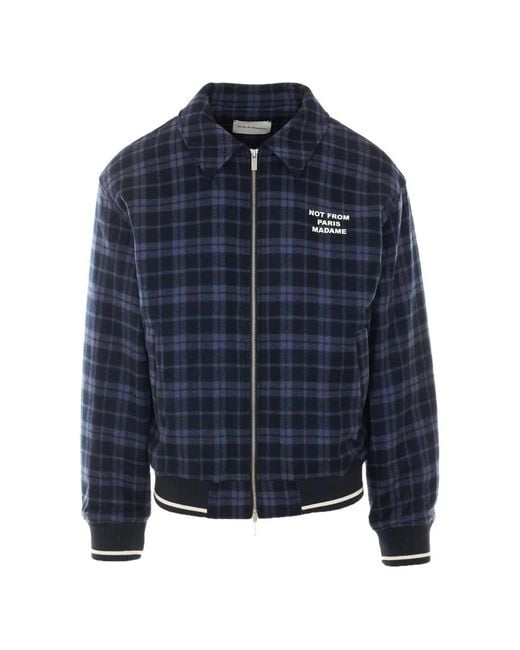 Drole de Monsieur Blue Check-Pattern Slogan Jacket for men