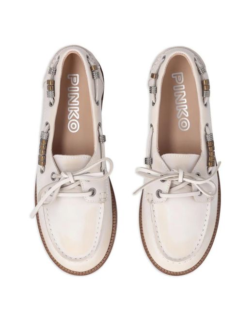 Pinko Natural Bead-Embellished Leather Loafers