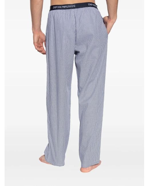 Emporio Armani Blue Gingham-Check Trousers for men