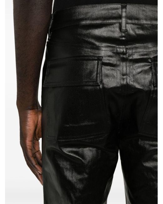 Rick Owens Black Metallic Coated Tapered Jeans for men
