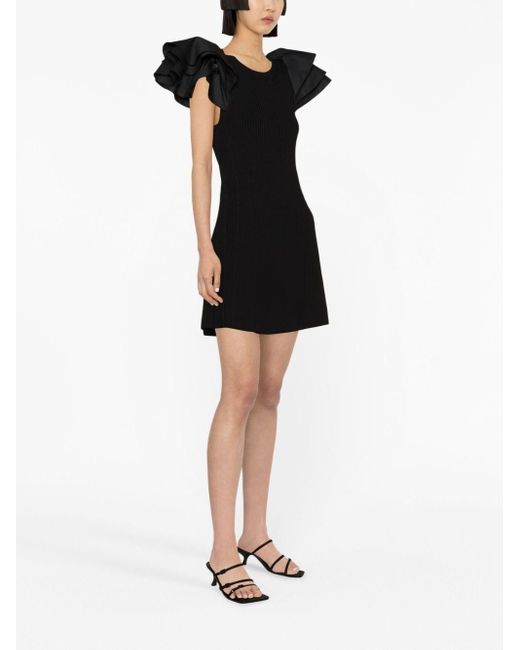 Aje. Black Puff-sleeved Questa Mini Dress