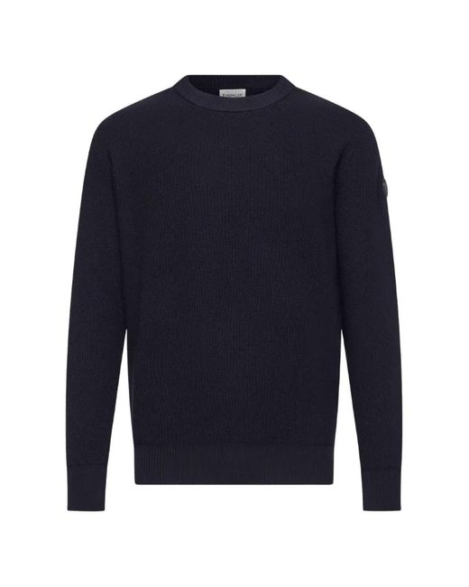 Moncler Blue Logo-Patch Waffle-Knit Sweater for men